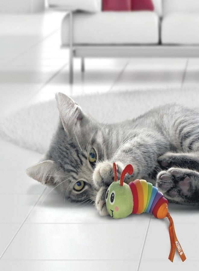 KONG Bat-A-Boutz Clackz Caterpillar with Colorful Ribbons - Crackle Cat Toy Filled with Catnip - Image 2